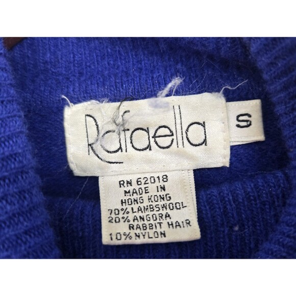 Vintage Rafaella Sweater Womens S Blue Angora Lambs Wool Crewneck Cozy French - Picture 4 of 7
